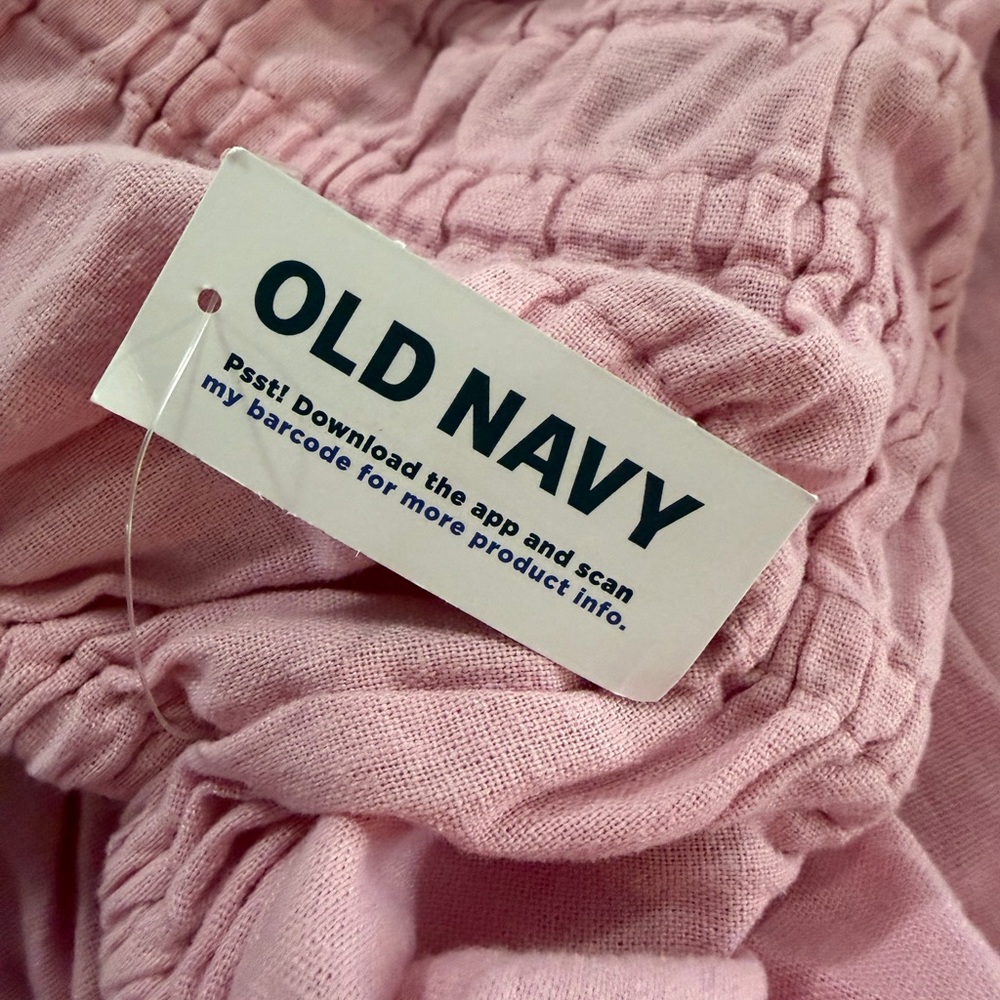 NWT Old Navy Linen Blend Gathered Smocked Sleeveless Baby Pink Jumpsuit - Picture 9 of 13